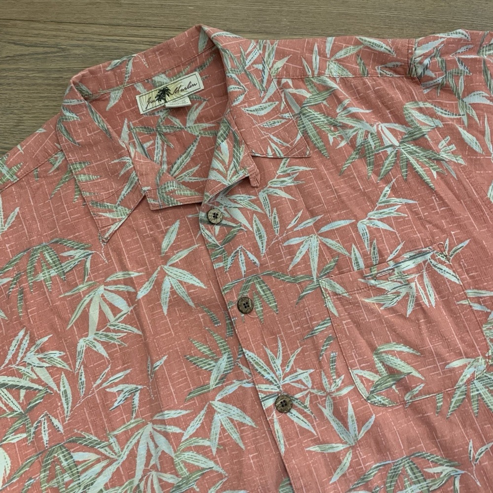 Joe Marlin Hawaiian Shirt Men's Size XL Coral Salmon Boat Beach Summer Cotton